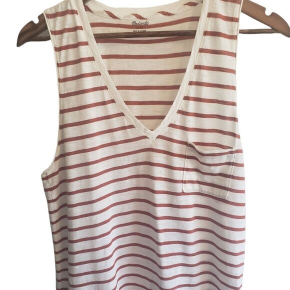 MADEWELL White and Brown Striped  Whisper Cotton Tank - Picture 2 of 4